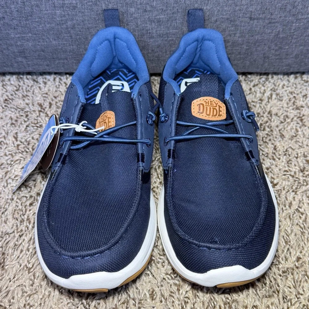 Hey Dude Wally Drift Mesh Men's Size 8 Casual Shoes Navy Blazer Blue White NEW - Picture 2 of 7